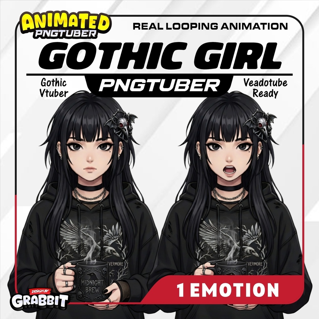 FREE! - Gothic Raven PNGtuber, 1 emotions, Veadotube Compatible