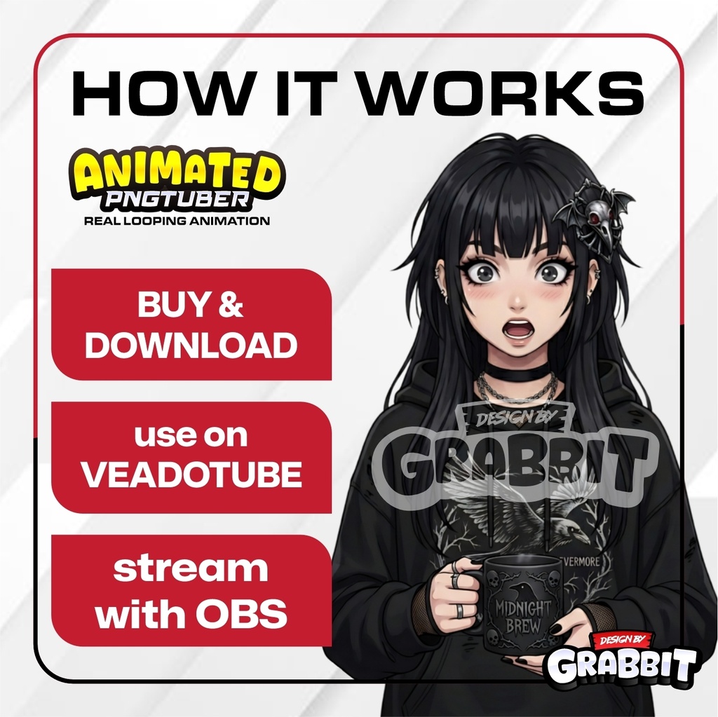 FREE! - Gothic Raven PNGtuber, 1 emotions, Veadotube Compatible