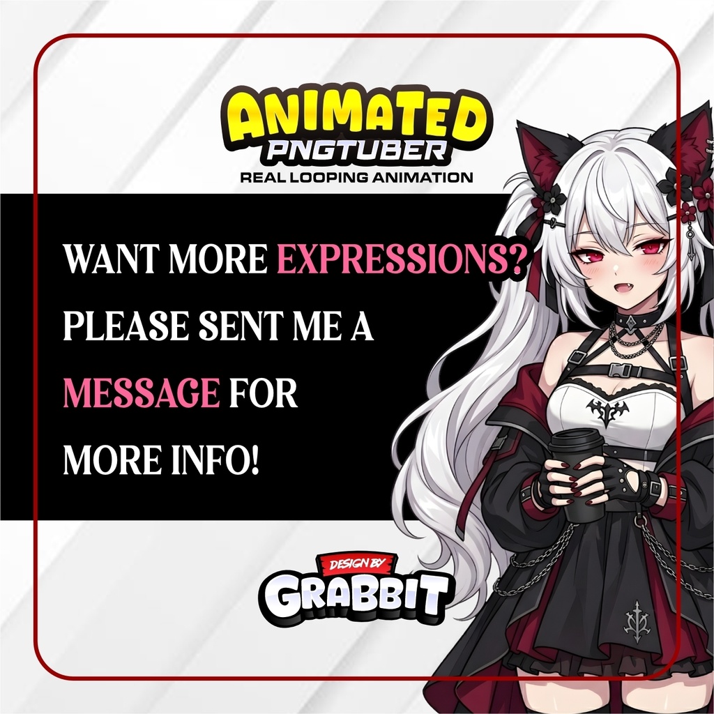 Goth Cat Girl PNGTuber Animated | Red & Black Gothic APNG Avatar | Demon Neko VTuber | Veadotube Mini