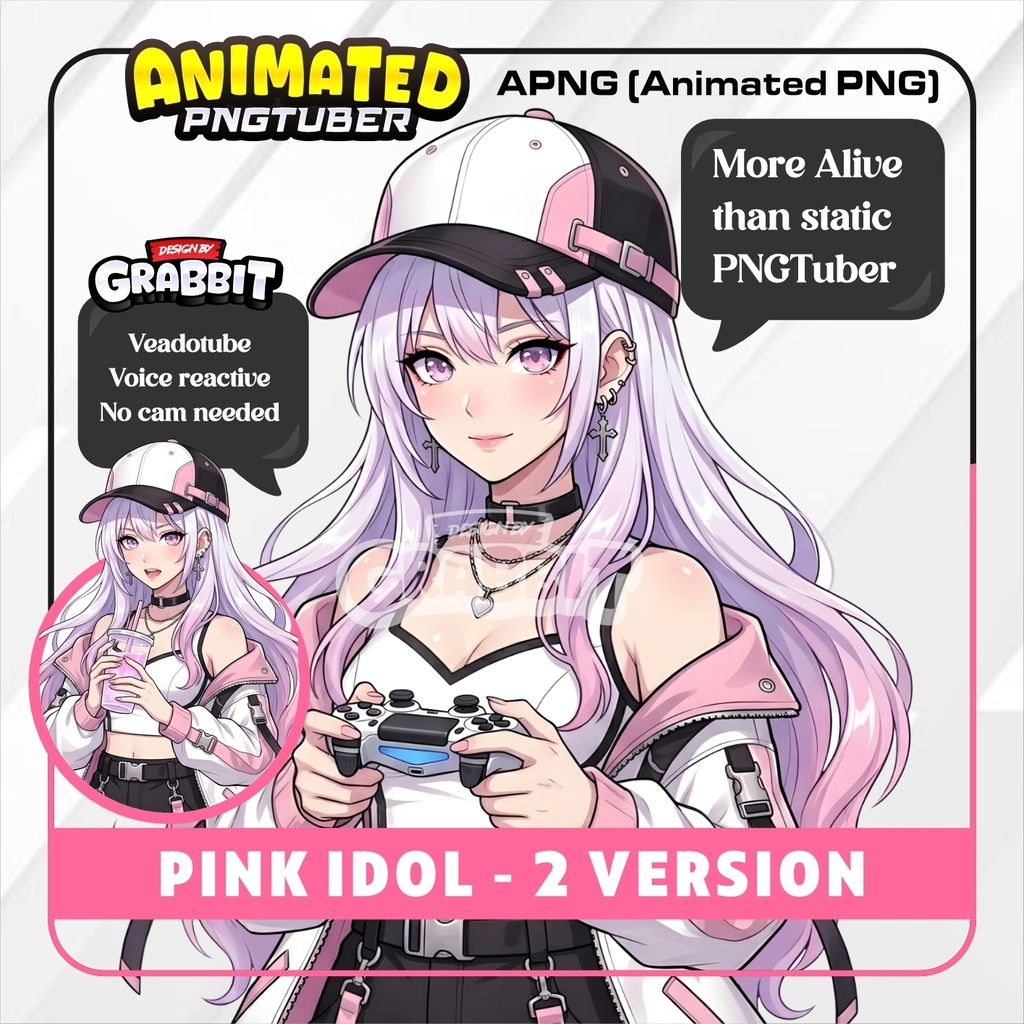 Pink Idol Streetwear PNGTuber model | Pink Anime PNG Avatar | Kawaii Gamer Girl PNGTuber | Veadotube Streamer Avatar