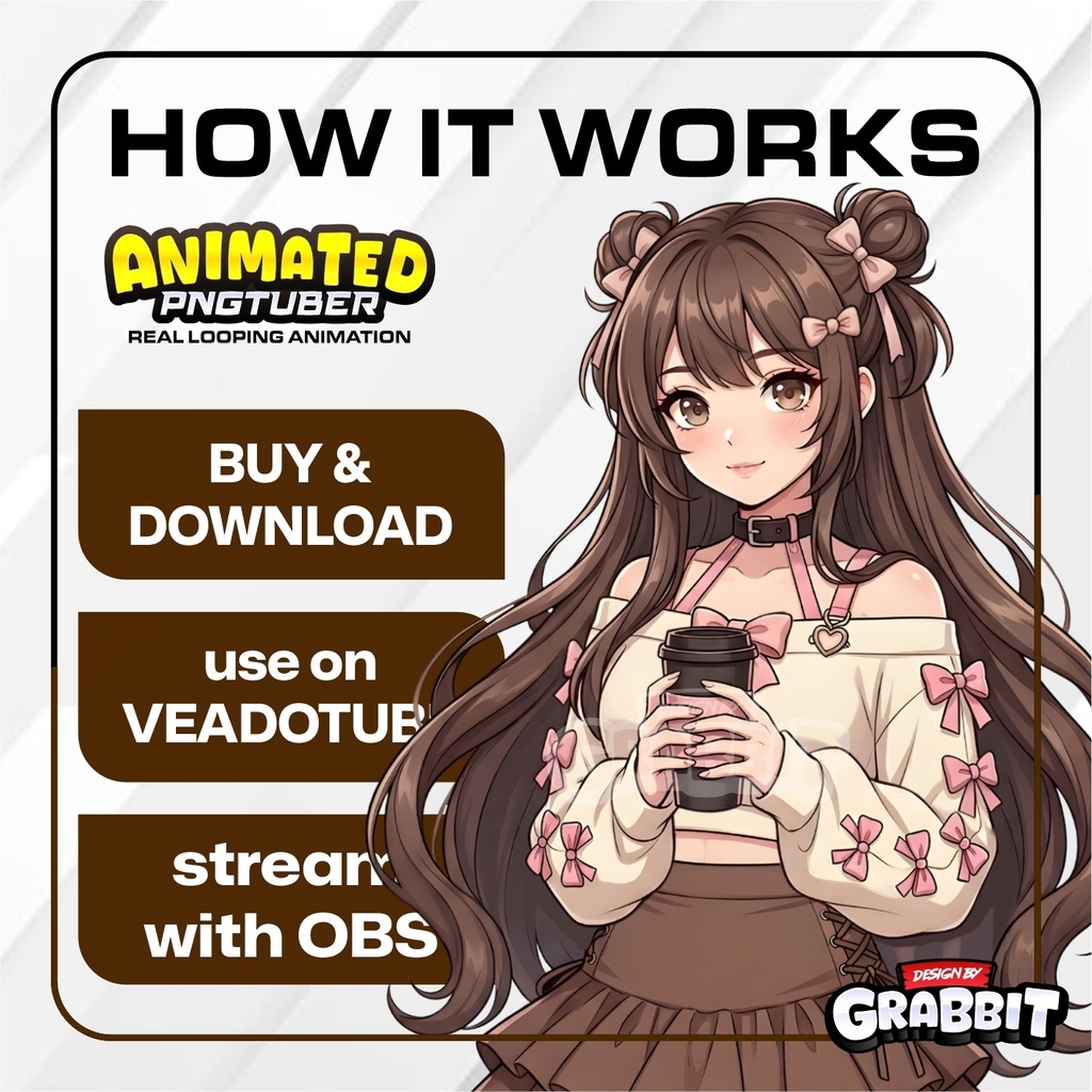 Brown Cozy Gamer Girl PNGTuber | Brown & Pink Aesthetic VTuber Character | Cacao vtuber | Veadotube mini model