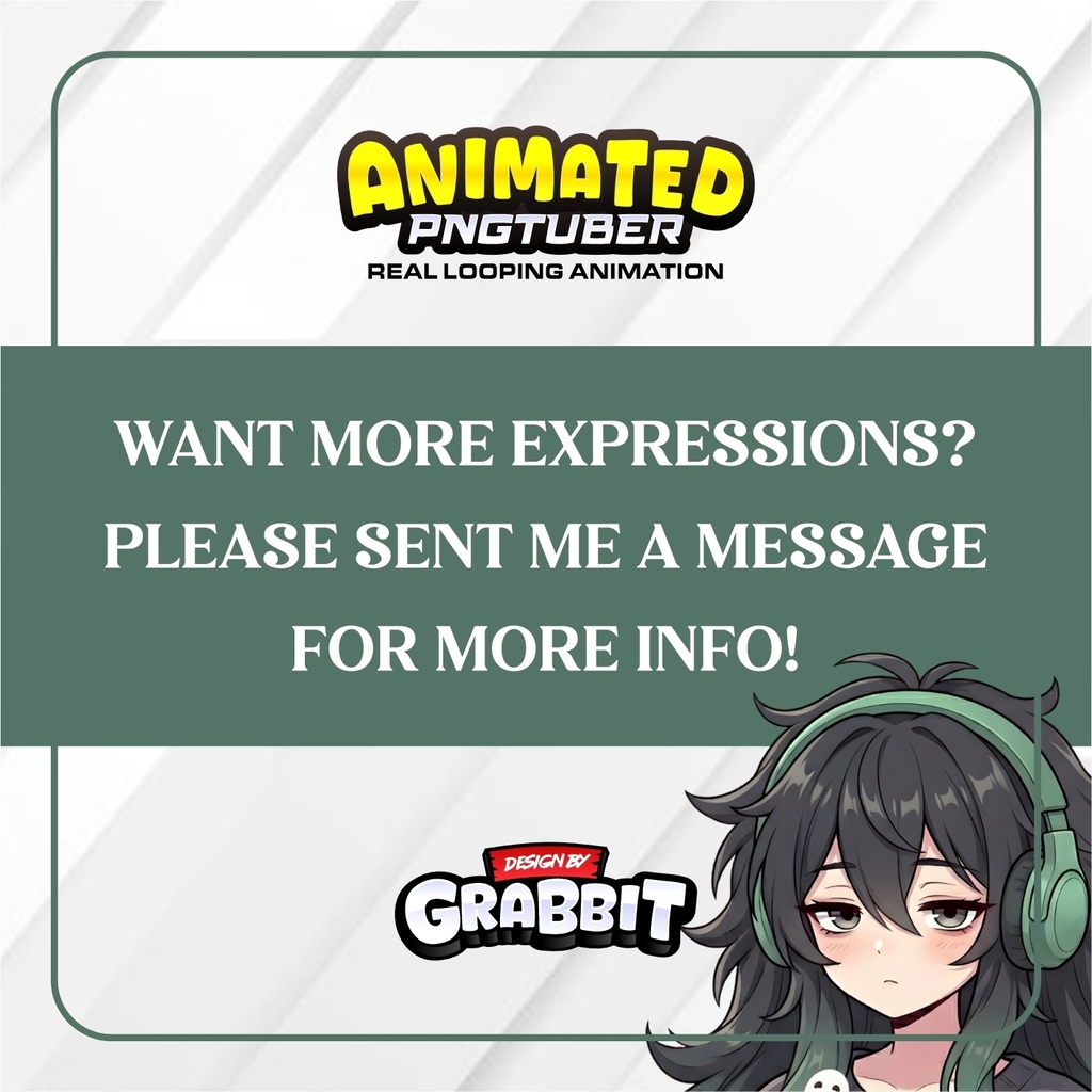 veadotube - Cozy PNGTuber Model, Sage Green Cozy Gamer Vtuber Avatar, Animated PNG (APNG)