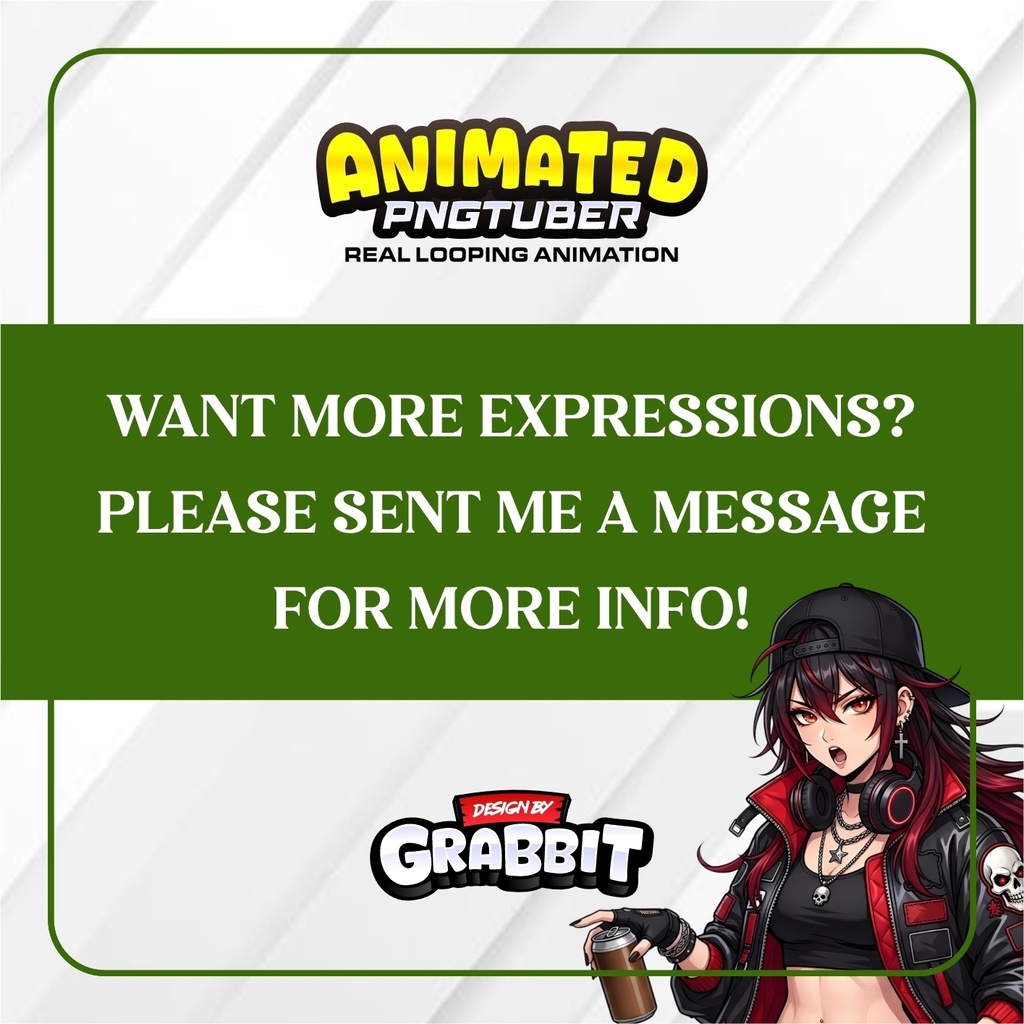 Female PNGTuber Punk Gamer Girl | Animated PNG VTuber | Red Black Streetwear Anime Avatar | Cozy Gamer PNGTuber | Veadotube Mini