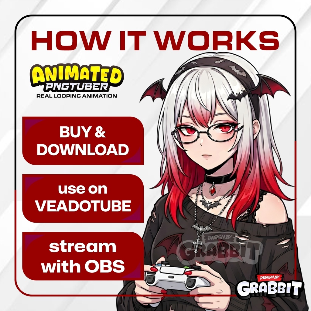 Vampire PNGTuber - Cozy Horror Female Girl VTuber model, Animated Gothic PNGTuber for Veadotube Mini