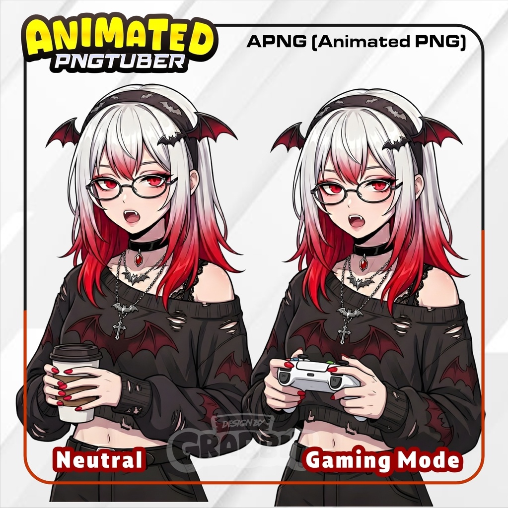Vampire PNGTuber - Cozy Horror Female Girl VTuber model, Animated Gothic PNGTuber for Veadotube Mini