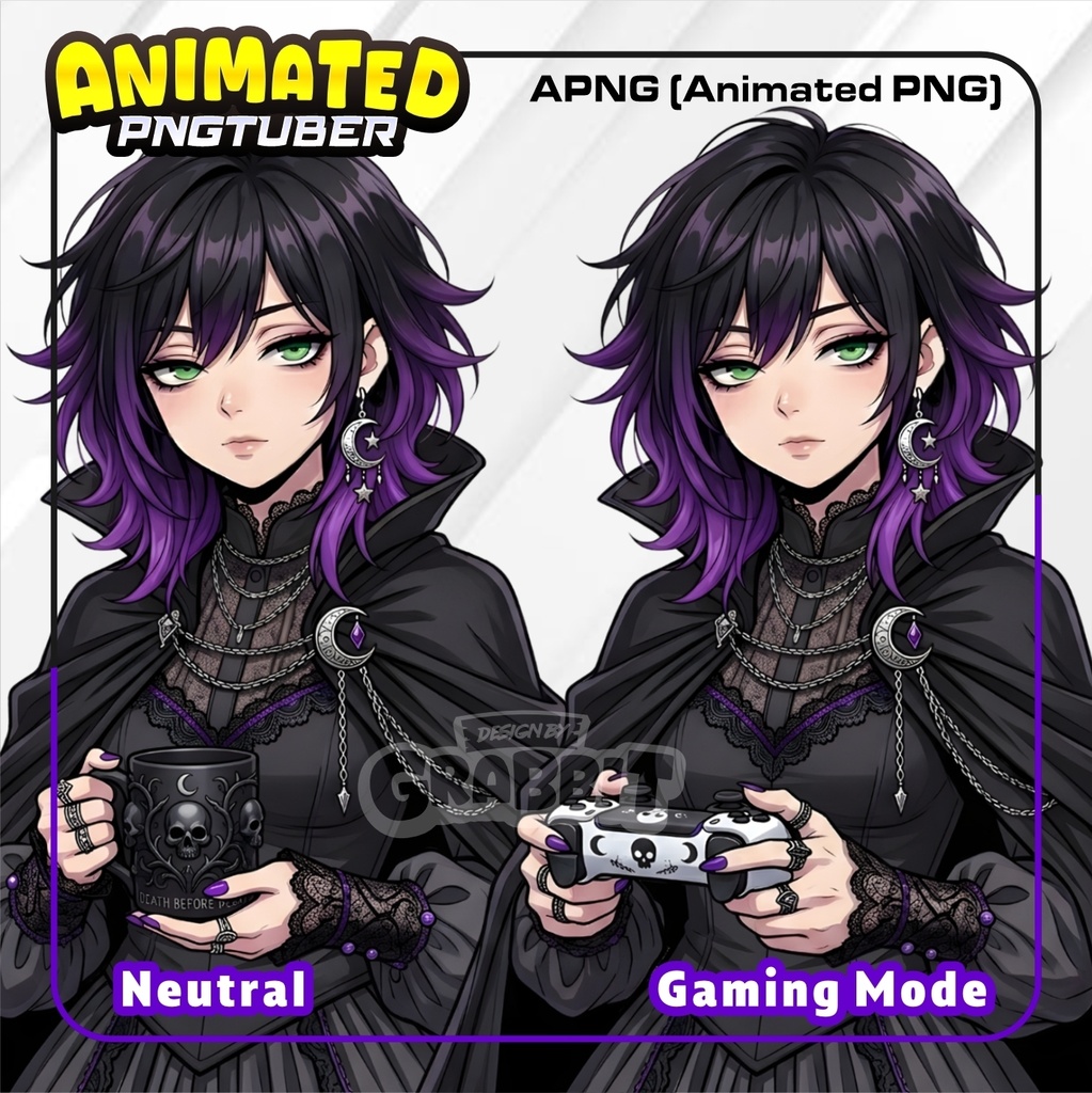 Animated Gothic Witch PNGTuber – Emo Horror Stream Avatar (Veadotube)