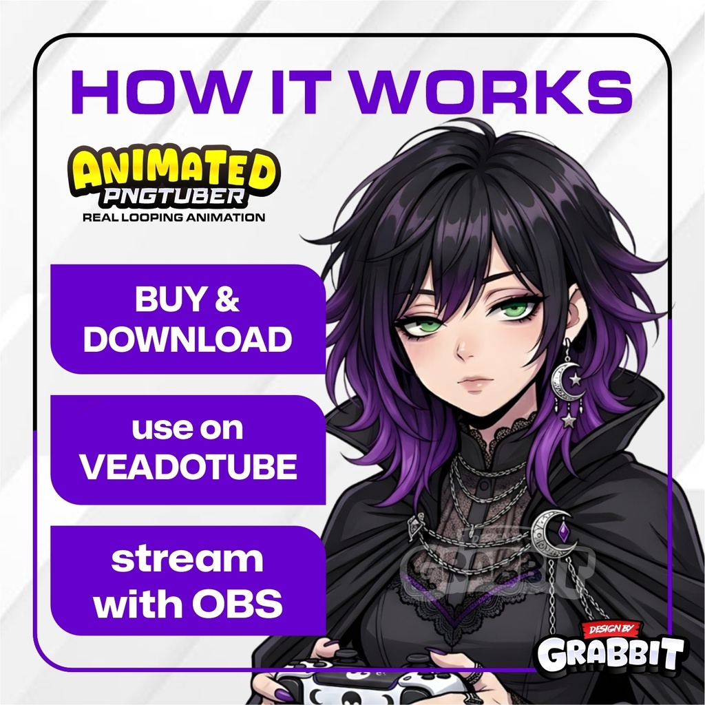 Animated Gothic Witch PNGTuber – Emo Horror Stream Avatar (Veadotube)