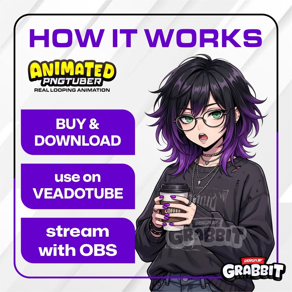 veadotube - Animated Emo Girl PNGTuber – Nerdy Horror Vtuber Avatar (APNG)