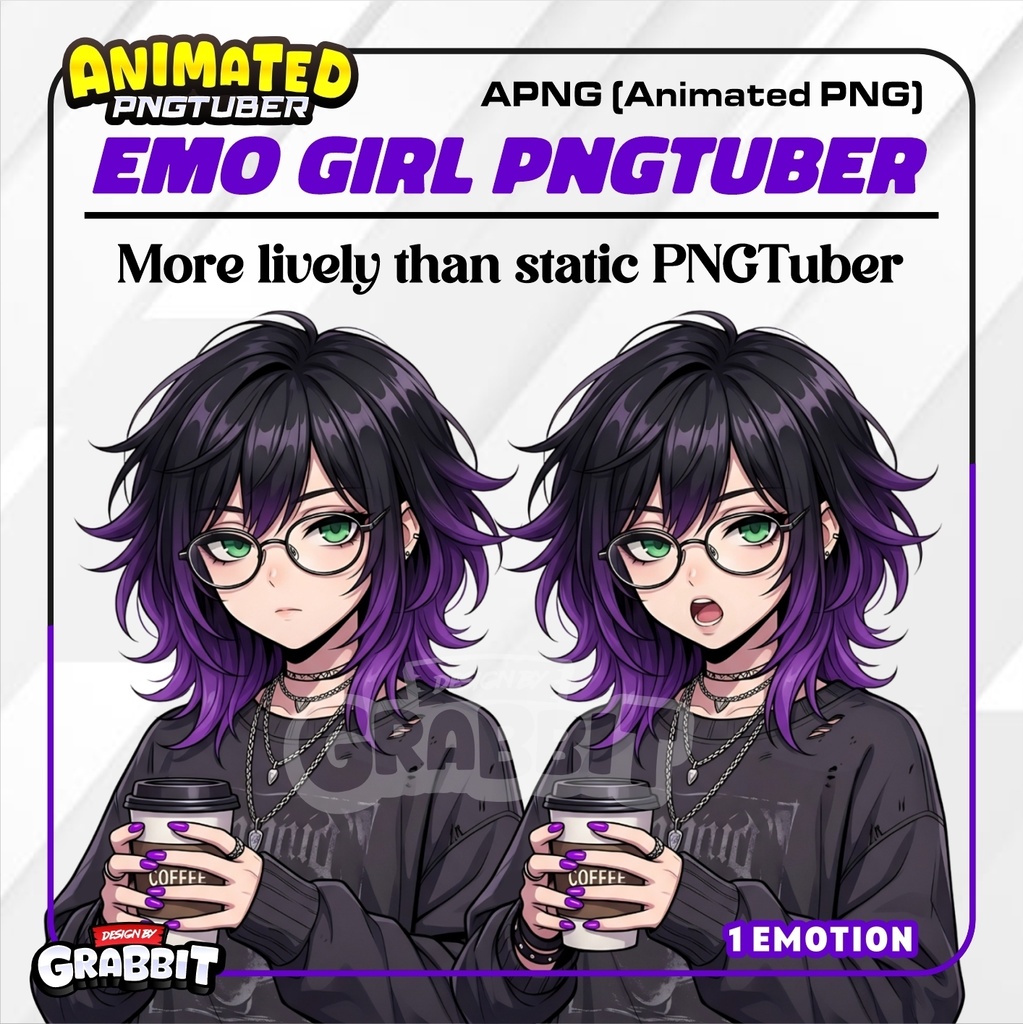 veadotube  - Animated Emo Girl PNGTuber – Nerdy Horror Vtuber Avatar (APNG)