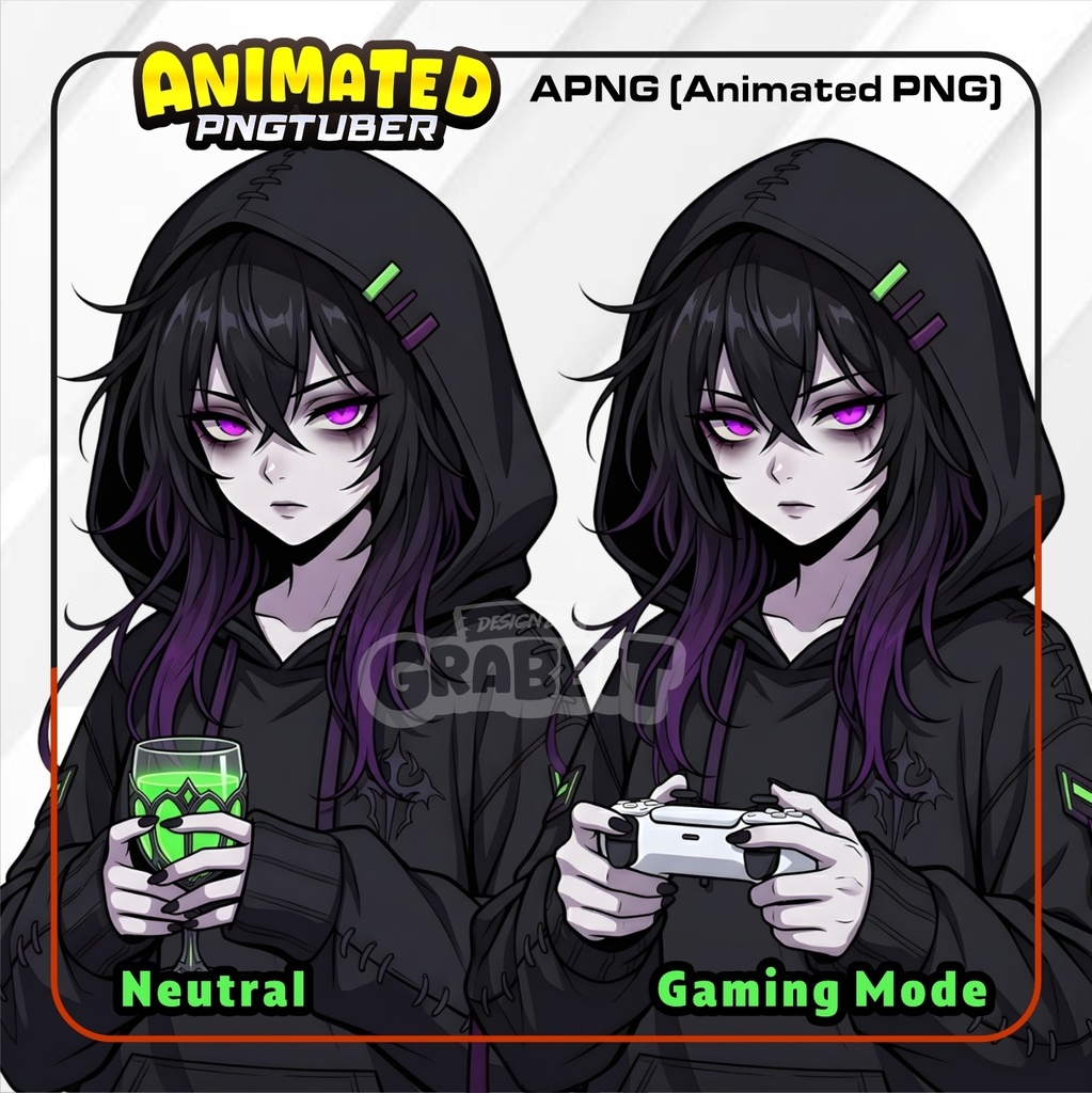 Gothic Witch Girl PNGTuber – 2 versions - Veadotube mini - Animated Vtuber Model