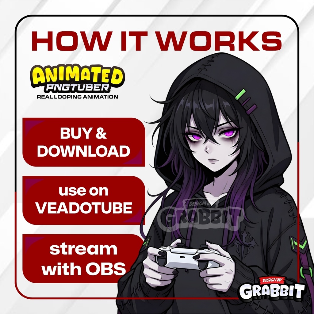 Gothic Witch Girl PNGTuber – 2 versions - Veadotube mini - Animated Vtuber Model
