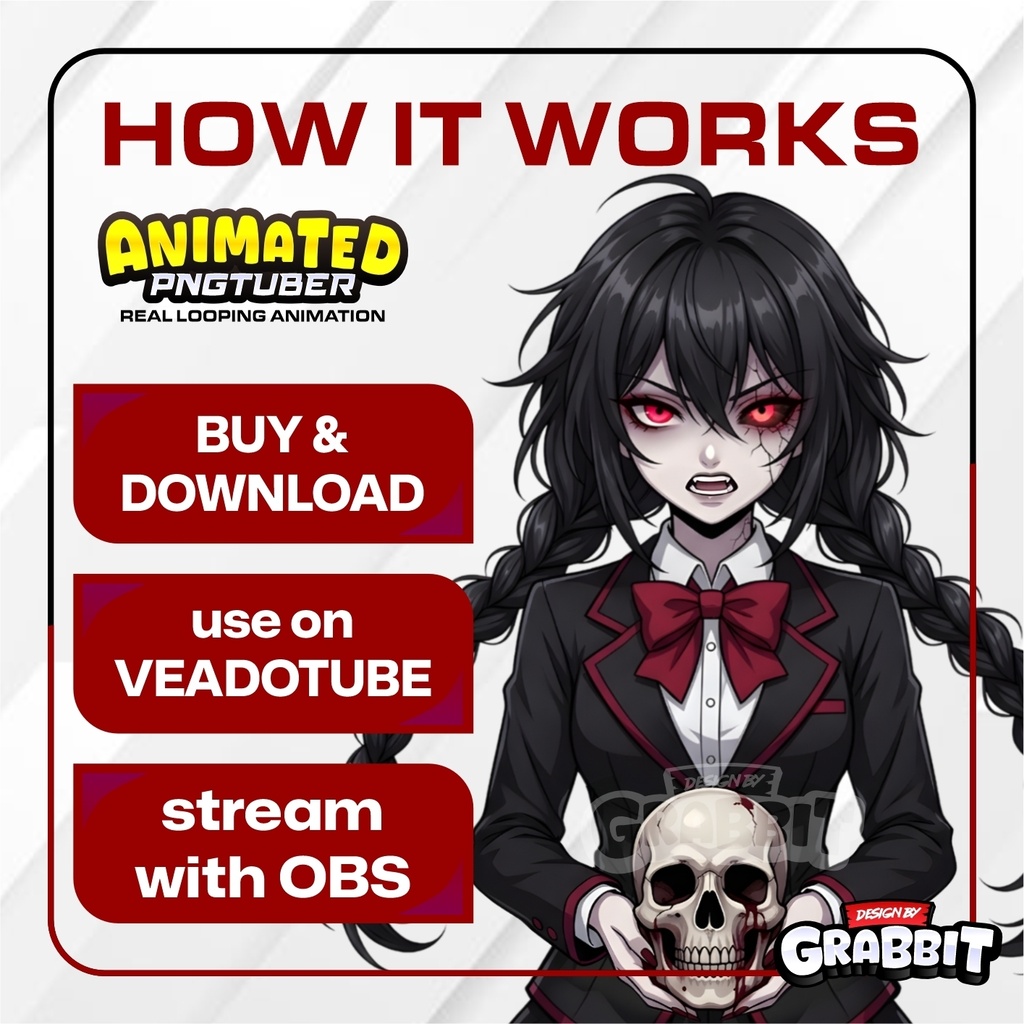 Dark Gothic Anime PNGTuber | Yandere Gamer Girl VTuber Avatar Animated PNG (Veadotube mini)