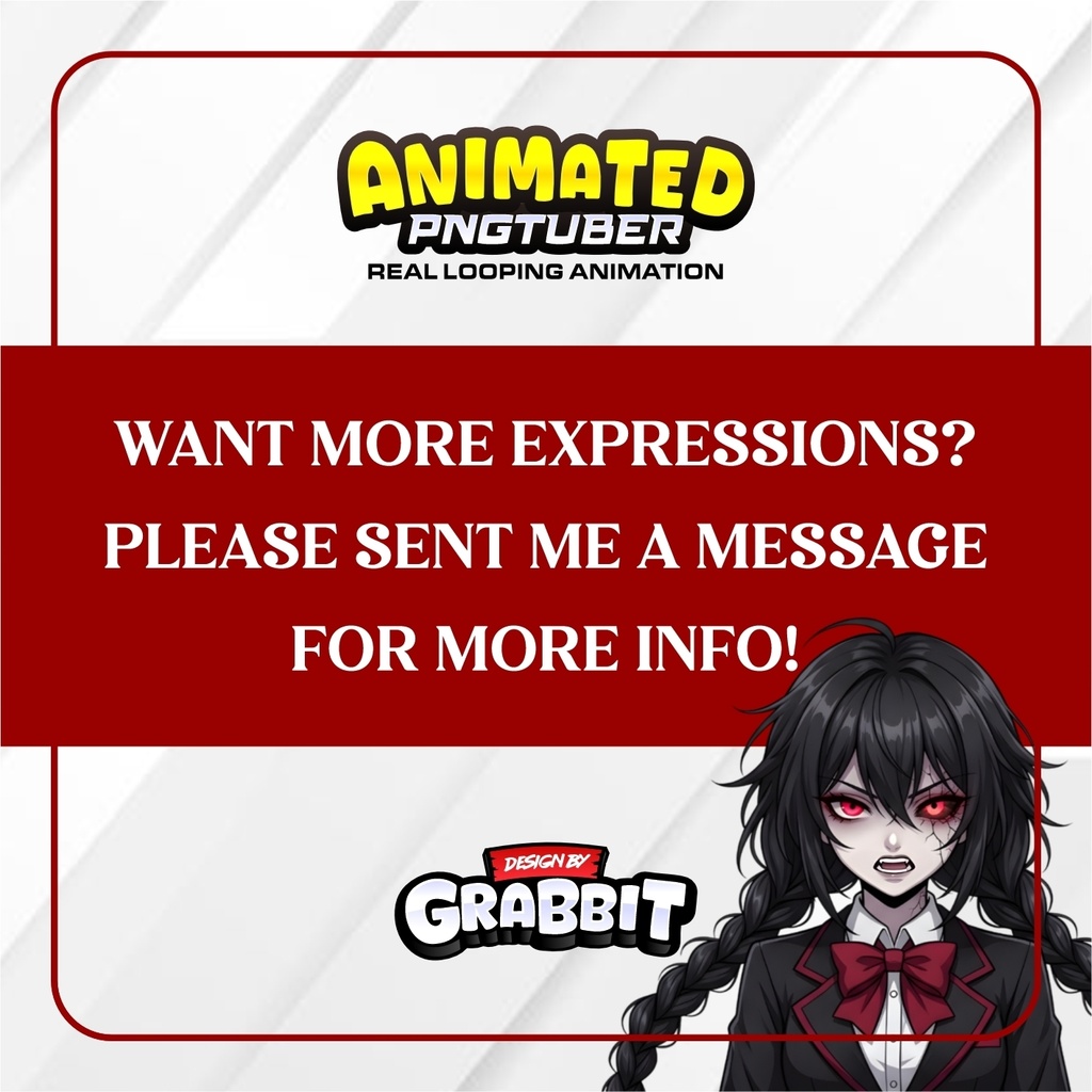 Dark Gothic Anime PNGTuber | Yandere Gamer Girl VTuber Avatar Animated PNG (Veadotube mini)
