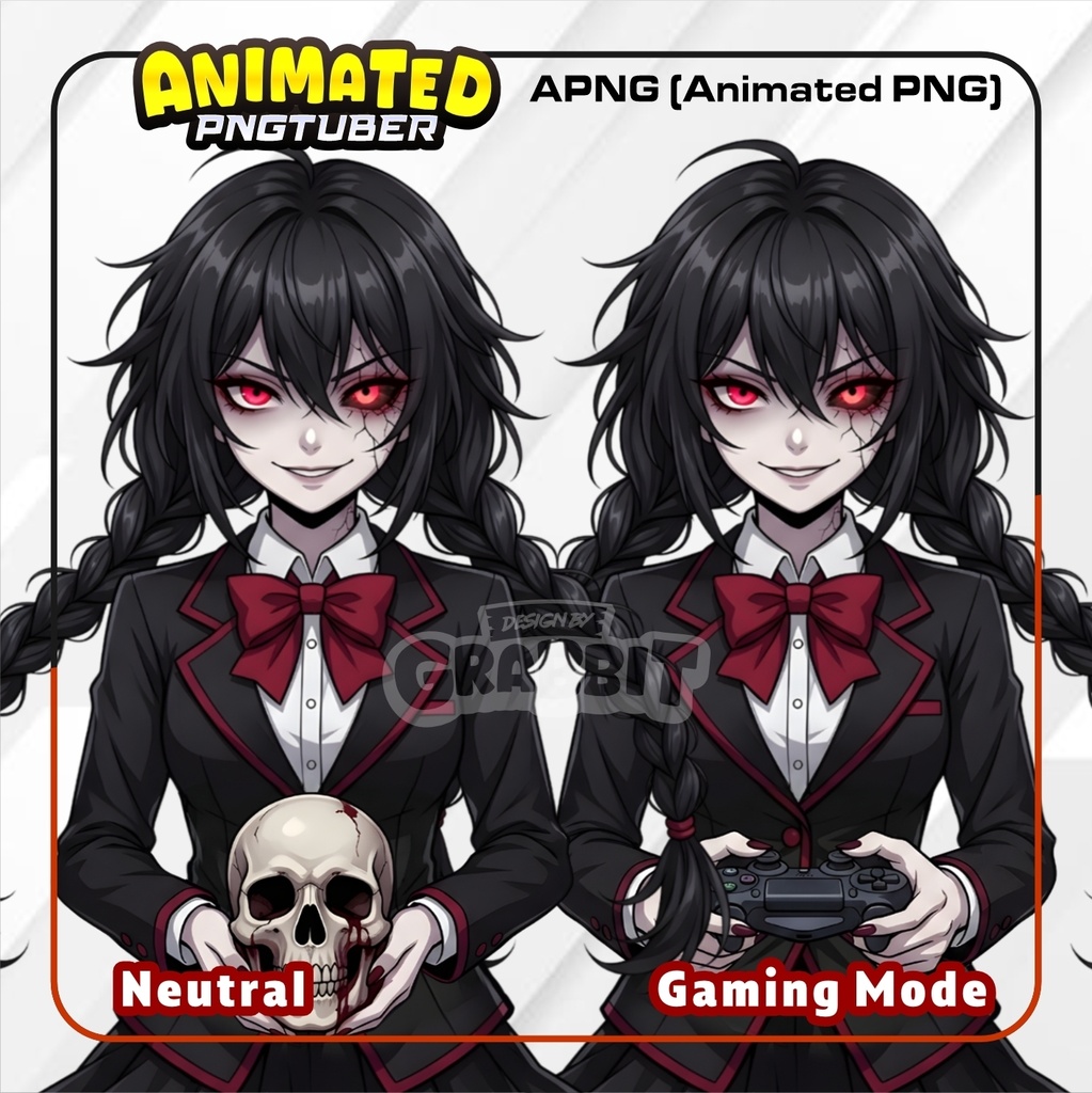 Dark Gothic Anime PNGTuber | Yandere Gamer Girl VTuber Avatar Animated PNG (Veadotube mini)