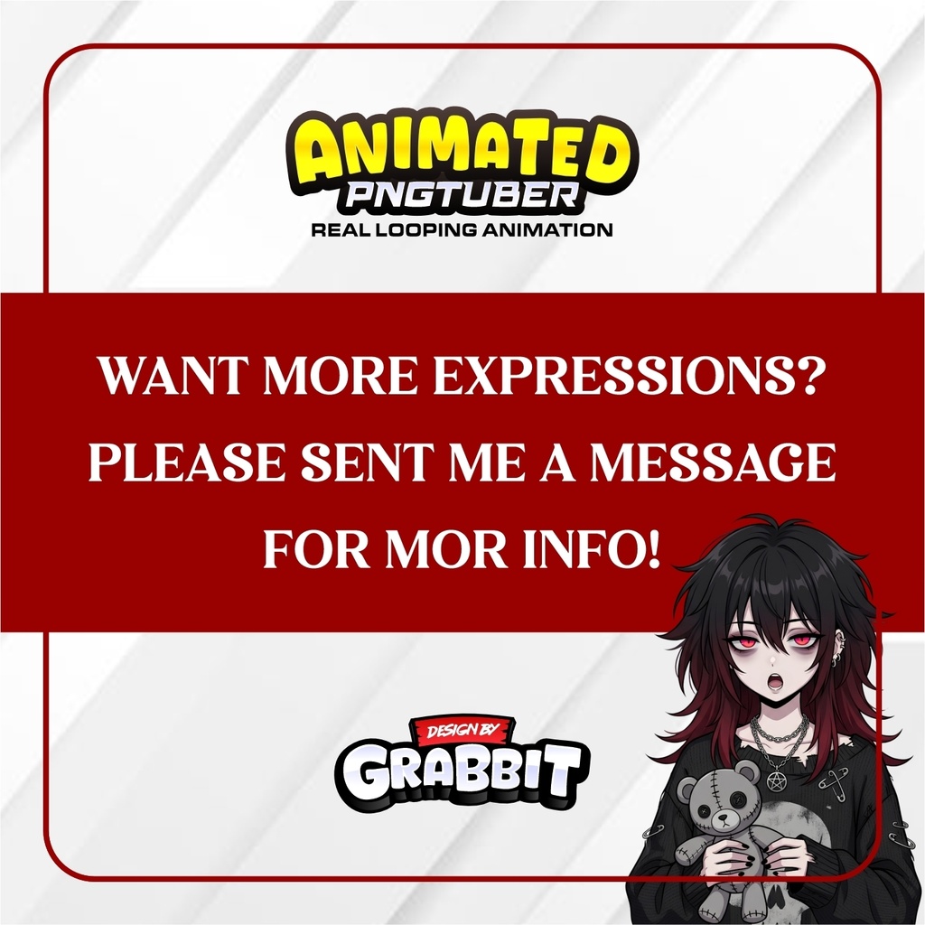 Cozy Horror Plushie Girl PNGTuber – Animated Emo Gothic VTuber for Veadotube Mini