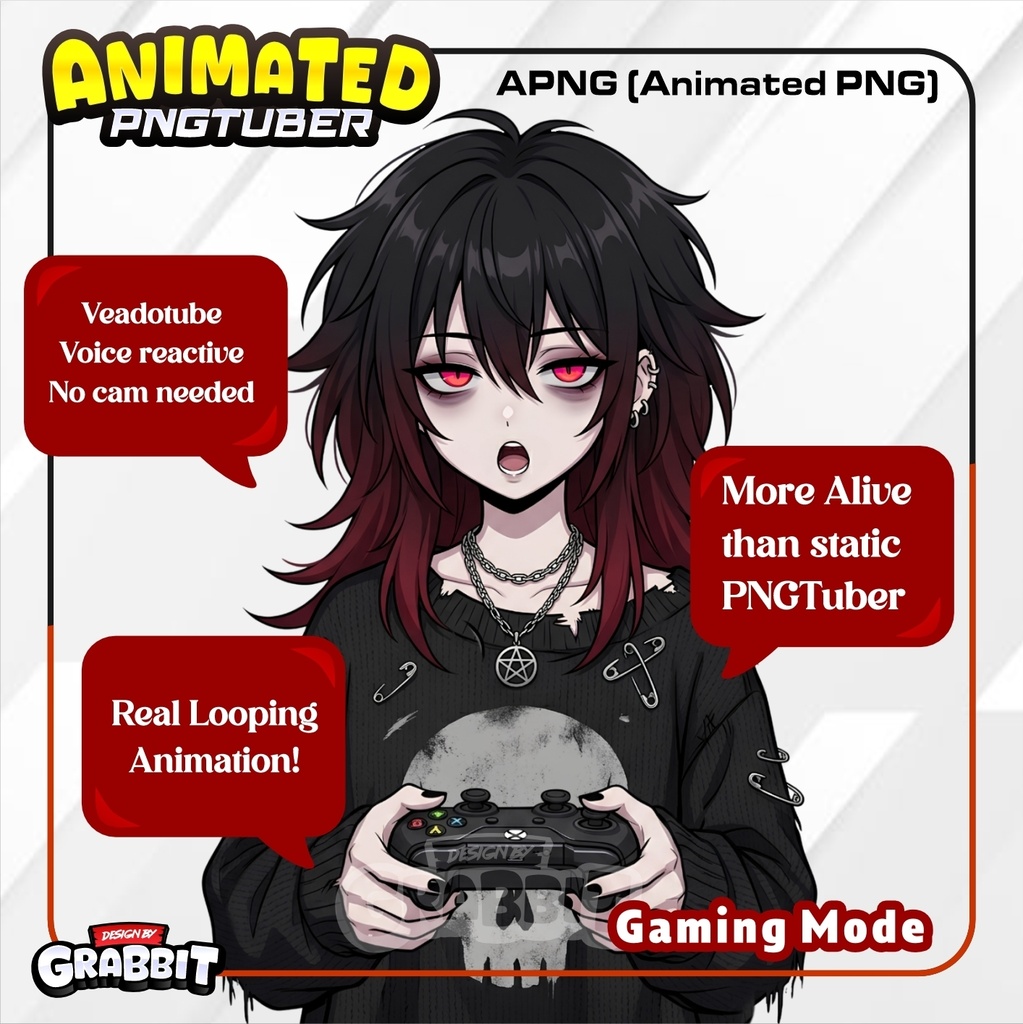 Cozy Horror Plushie Girl PNGTuber – Animated Emo Gothic VTuber for Veadotube Mini