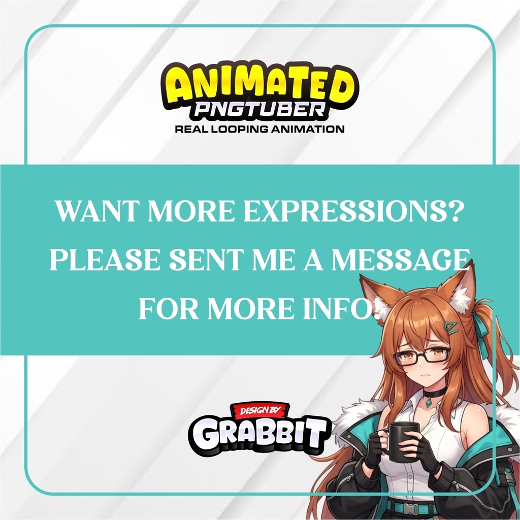 Fox Girl PNGTuber Model | Anime Fox PNG Avatar | Streetwear Gamer Girl PNGTuber | Veadotube Streamer Avatar | 5 expressions