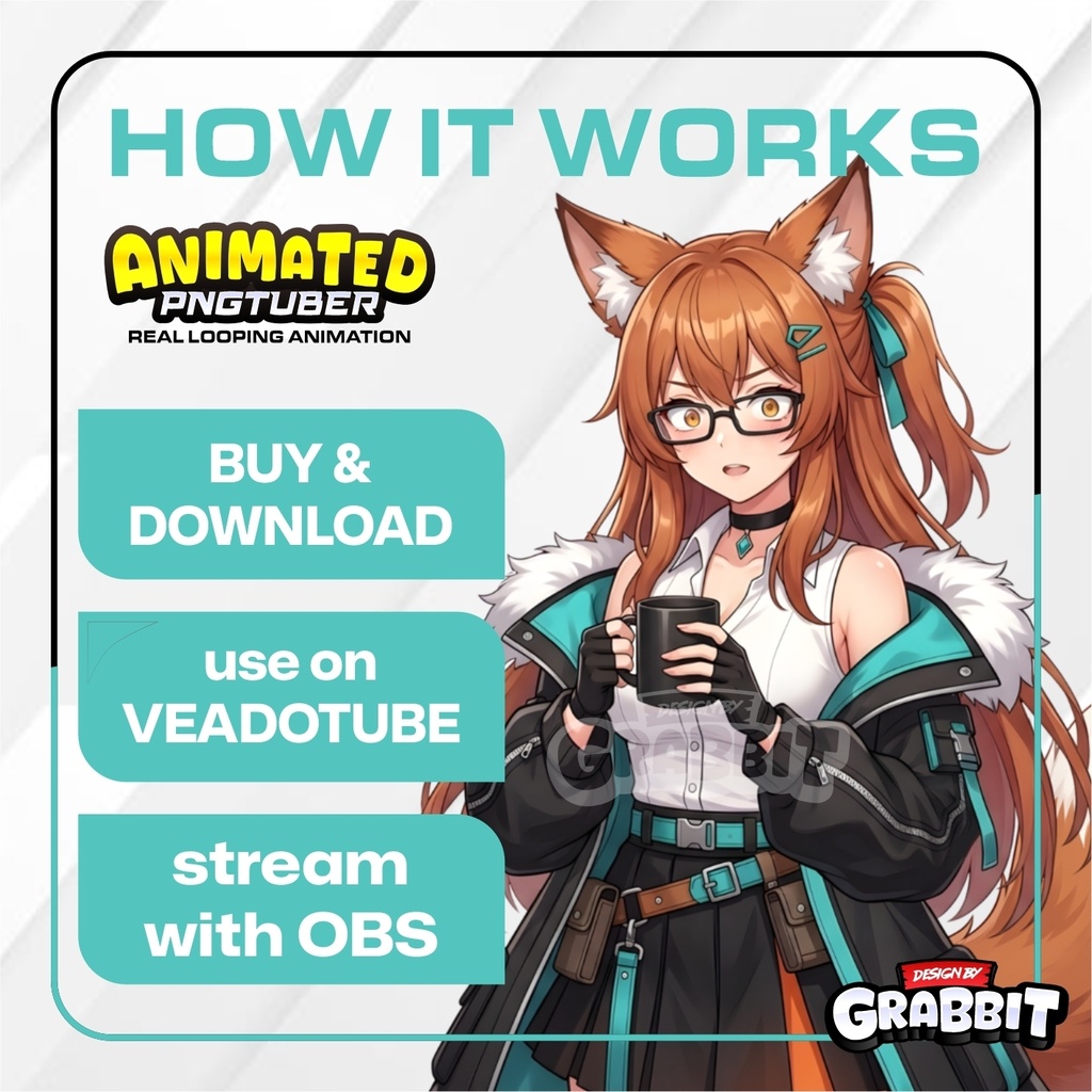 Fox Girl PNGTuber Model | Anime Fox PNG Avatar | Streetwear Gamer Girl PNGTuber | Veadotube Streamer Avatar | 5 expressions