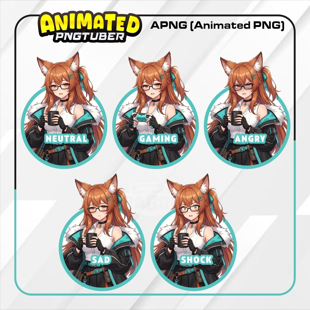 Fox Girl PNGTuber Model | Anime Fox PNG Avatar | Streetwear Gamer Girl PNGTuber | Veadotube Streamer Avatar | 5 expressions