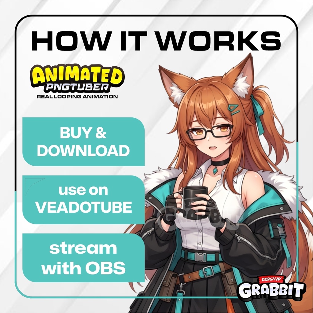Fox Girl Animated PNGTuber Model | Anime Fox PNG Avatar | Futuristic Gamer Girl PNGTuber - 2 versions | Veadotube Mini Avatar