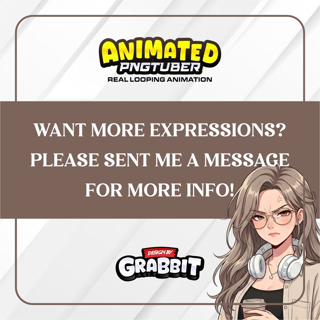 Cozy Gamer Girl PNGTuber Model | Brown Hair Anime PNG Avatar | Cozy Streamer PNGTuber | Veadotube Mini | 5 expressions