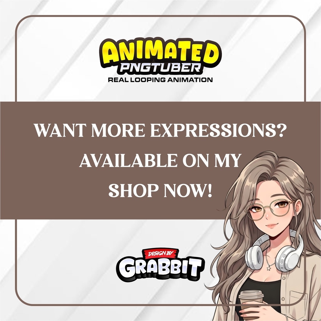Cozy Brown Animated PNGTuber Avatar | Ash Brown Hair, Glasses, Gamer Girl (Veadotube) | Cozy Streamer PNGTuber | 2 versions