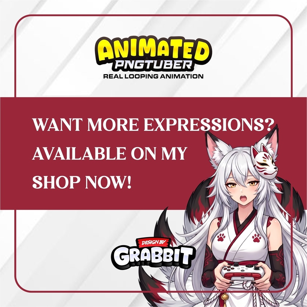 Kitsune Shrine Maiden PNGTuber Model | Fox Spirit Anime PNG Avatar | White Kitsune Girl PNGTuber | Fantasy Veadotube Streamer Avatar