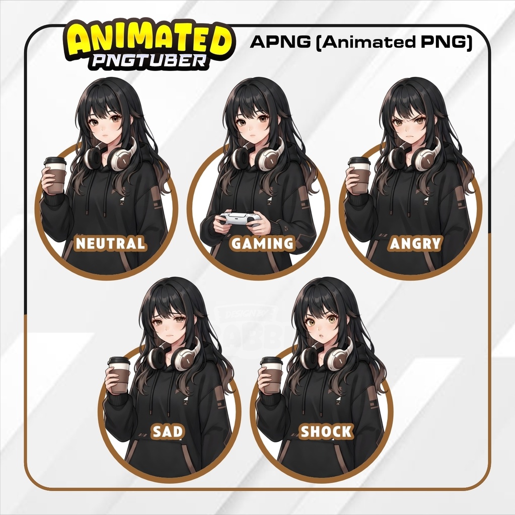 Brown Animated Cozy Gamer Girl PNGTuber Model | Cacao Brown Anime PNG Avatar | Cozy Streamer PNGTuber | Veadotube Mini | 5 expressions