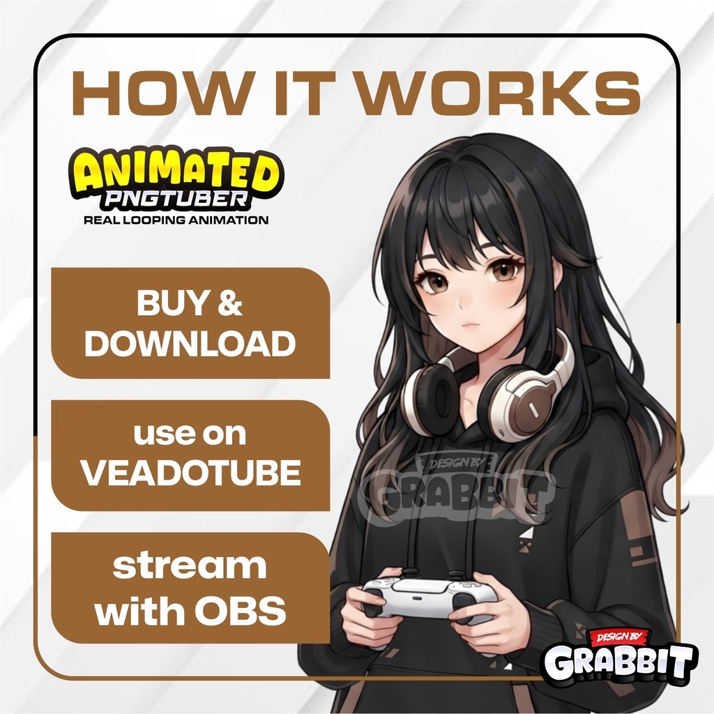 Brown Animated Cozy Gamer Girl PNGTuber Model | Cacao Brown Anime PNG Avatar | Cozy Streamer PNGTuber | Veadotube Mini | 5 expressions