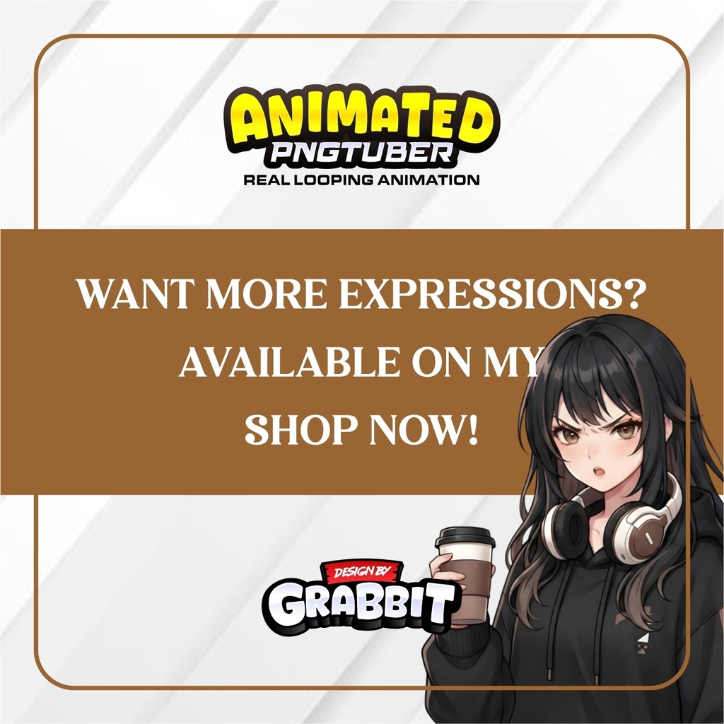 Animated Cozy Brown Gamer PNGTuber Model | Brown Anime PNG Avatar | Cozy Girl PNGTuber | Gamer Girl Stream Avatar - 2 versions