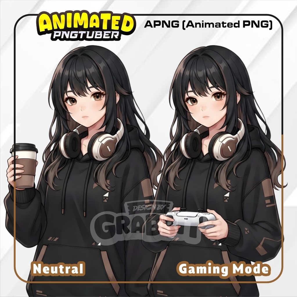 Animated Cozy Brown Gamer PNGTuber Model | Brown Anime PNG Avatar | Cozy Girl PNGTuber | Gamer Girl Stream Avatar - 2 versions