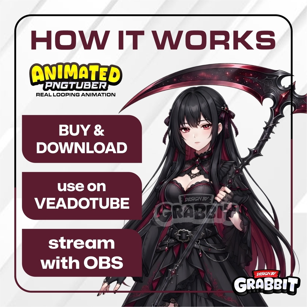 Red Reaper Girl Animated PNGTuber Model | Ghotic PNG Avatar | Dark Fantasy PNGTuber | Gothic Veadotube Streamer Avatar | 5 expressions