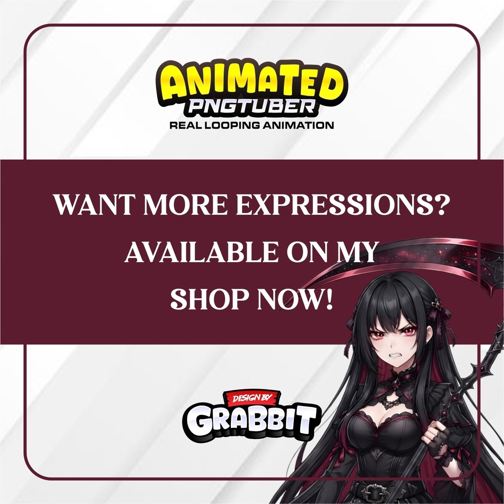 Animated Grim Reaper PNGTuber Model | Black Anime PNG Avatar | Dark Fantasy PNGTuber | Gothic Veadotube Streamer Avatar 2 versions