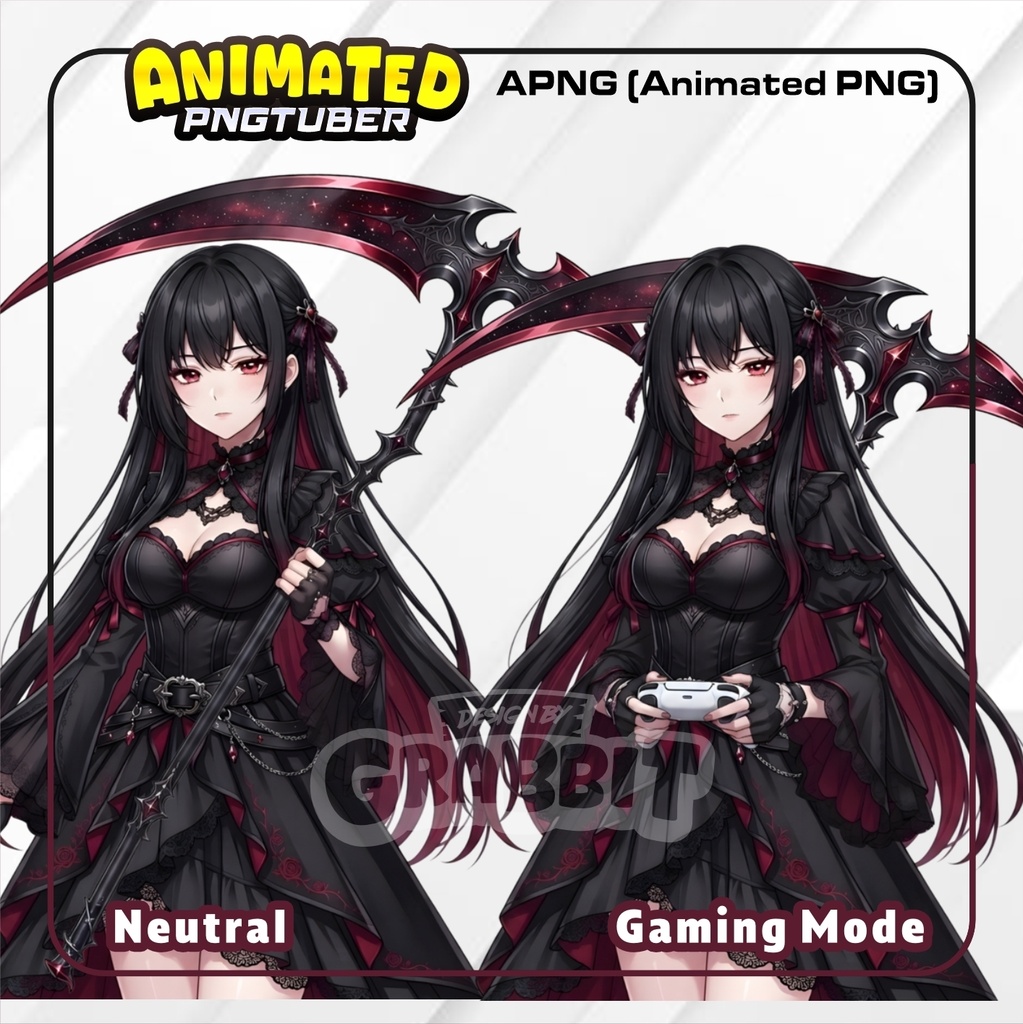 Animated Grim Reaper PNGTuber Model | Black Anime PNG Avatar | Dark Fantasy PNGTuber | Gothic Veadotube Streamer Avatar 2 versions