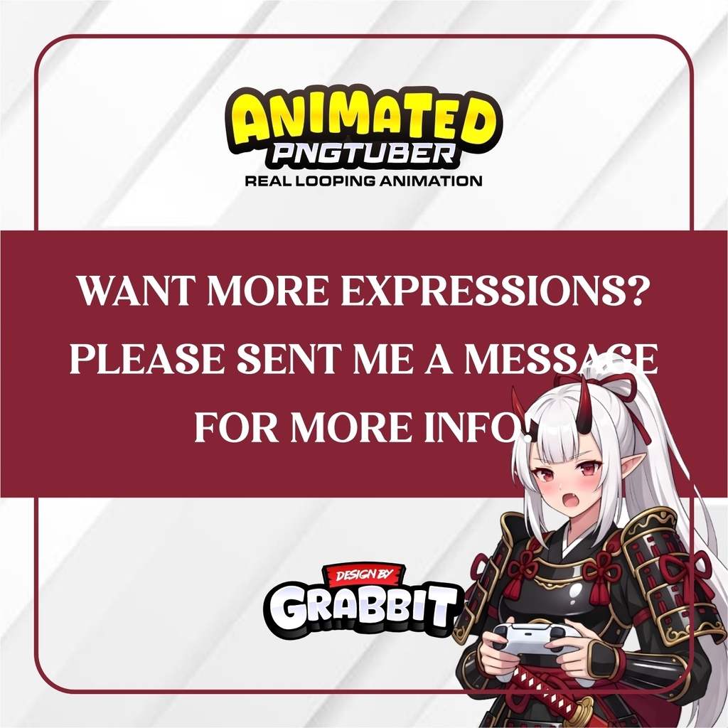 Animated Oni Samurai Girl PNGTuber | Japanese Fantasy Anime VTuber | Red Devil Avatar | Animated PNG for Veadotube 2 versions