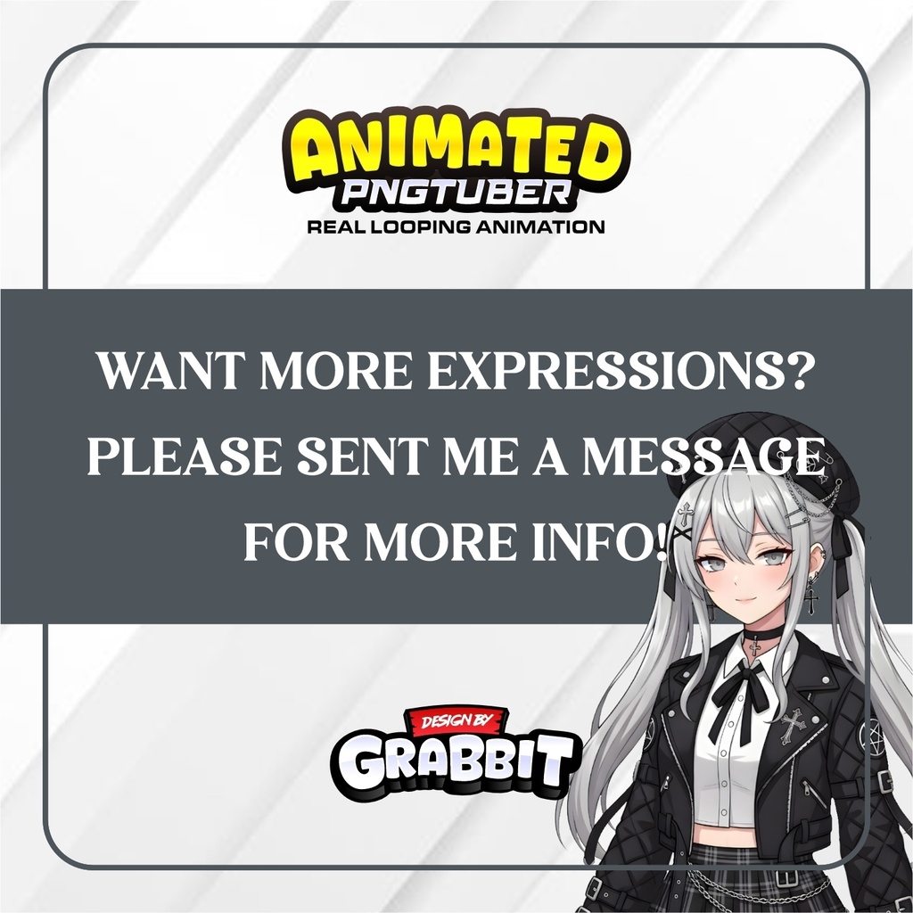 Animated Gothic Girl PNGTuber | Silver Hair Anime VTuber | Gothic Lolita Avatar | Animated PNG for Veadotube - 2 versions