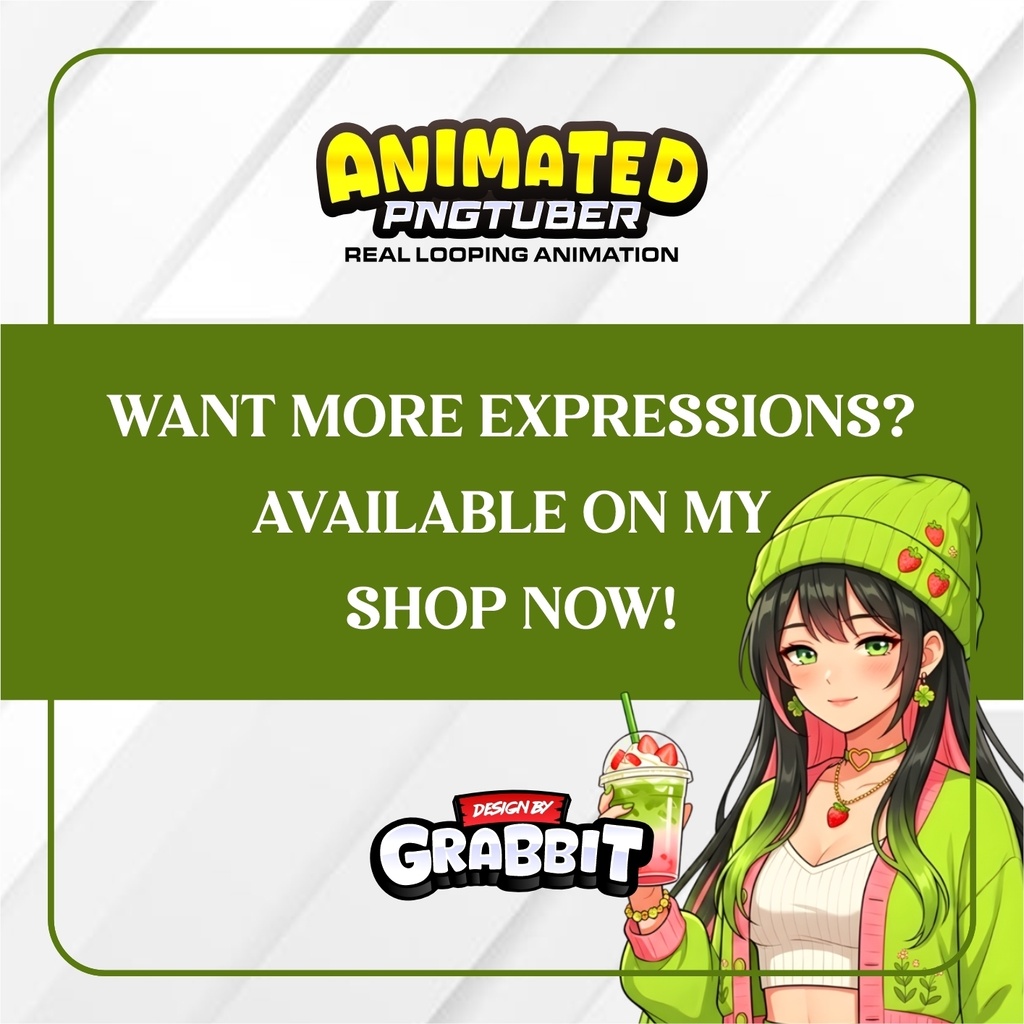 Animated Strawberry Matcha Girl PNGTuber | Pink Green VTuber | Cozy green png tuber | Animated PNG for Veadotube - 2 versions