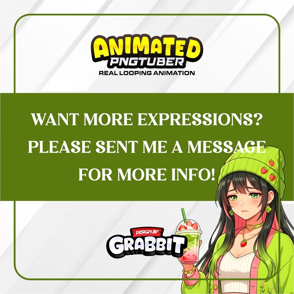 Strawberry Matcha Girl Animated PNGTuber | Cozy Anime VTuber | Café Aesthetic Gamer Girl | Animated PNG for Veadotube | 5 expressions