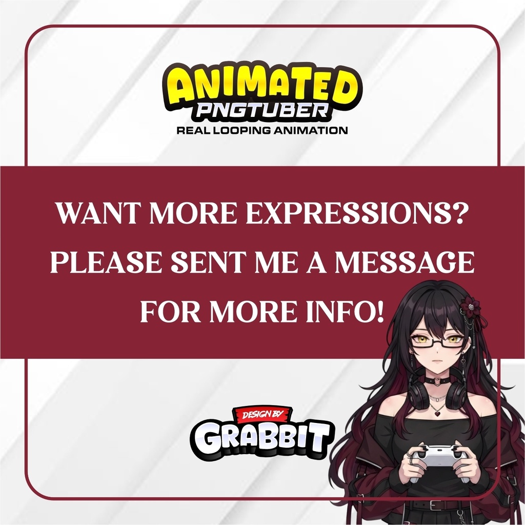 Animated Gothic Girl PNGTuber Model | Black Burgundy Anime PNG Avatar | Cozy Cat PNGTuber | Dark Feminine Veadotube Mini | 5 expressions
