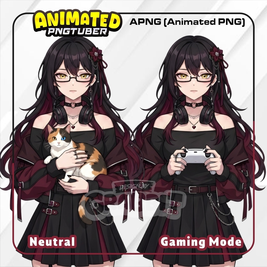 Animated Cozy Burgundy PNGTuber Model | Goth PNG Avatar | Dark Fantasy PNGTuber | Maroon Veadotube Streamer Avatar 2 versions