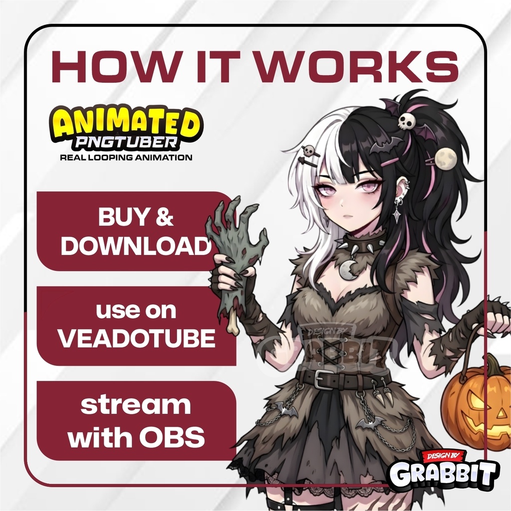 Halloween PNGTuber Animated APNG | Gothic PNG Tuber Avatar | Vampire Werewolf Witch Frankenstein | Veadotube Mini | 5 different Outfits