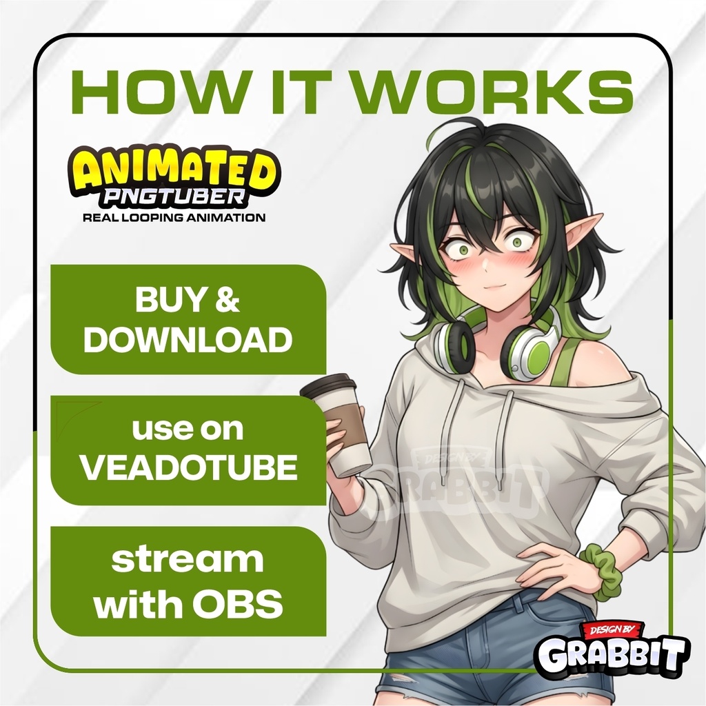 Animated PNGTuber Cozy Elf | 5 Emotions Include Gaming Mode | APNG Veadotube Mini Model | Anime Elf VTuber Avatar | Gaming PNG Tuber