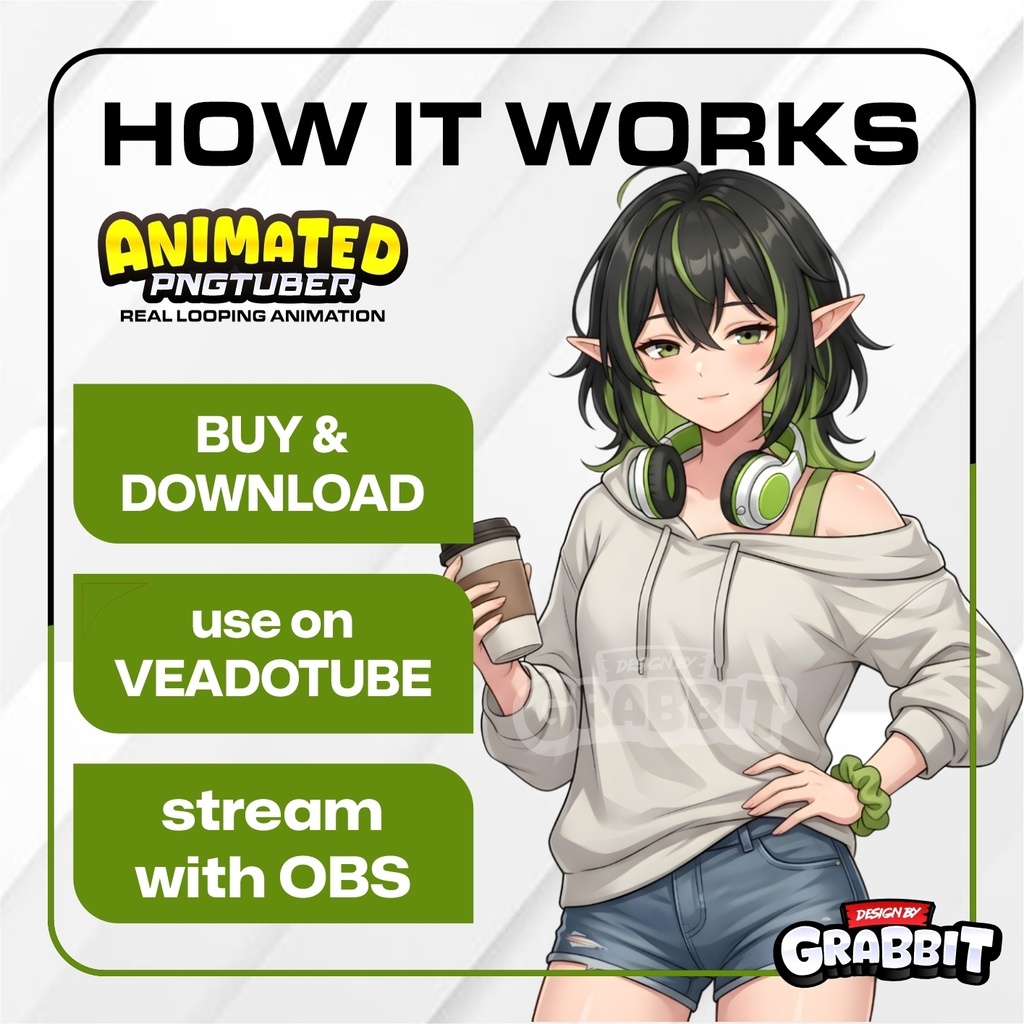 Cozy Elf Animated PNGTuber | Neutral & Gaming Version | APNG Veadotube Mini Model | Anime Elf VTuber Avatar | Gaming PNG Tuber