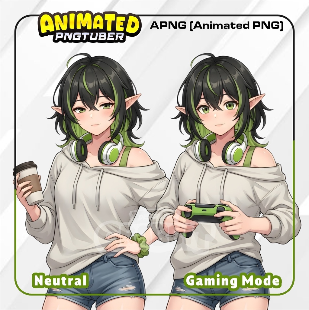 Cozy Elf Animated PNGTuber | Neutral & Gaming Version | APNG Veadotube Mini Model | Anime Elf VTuber Avatar | Gaming PNG Tuber