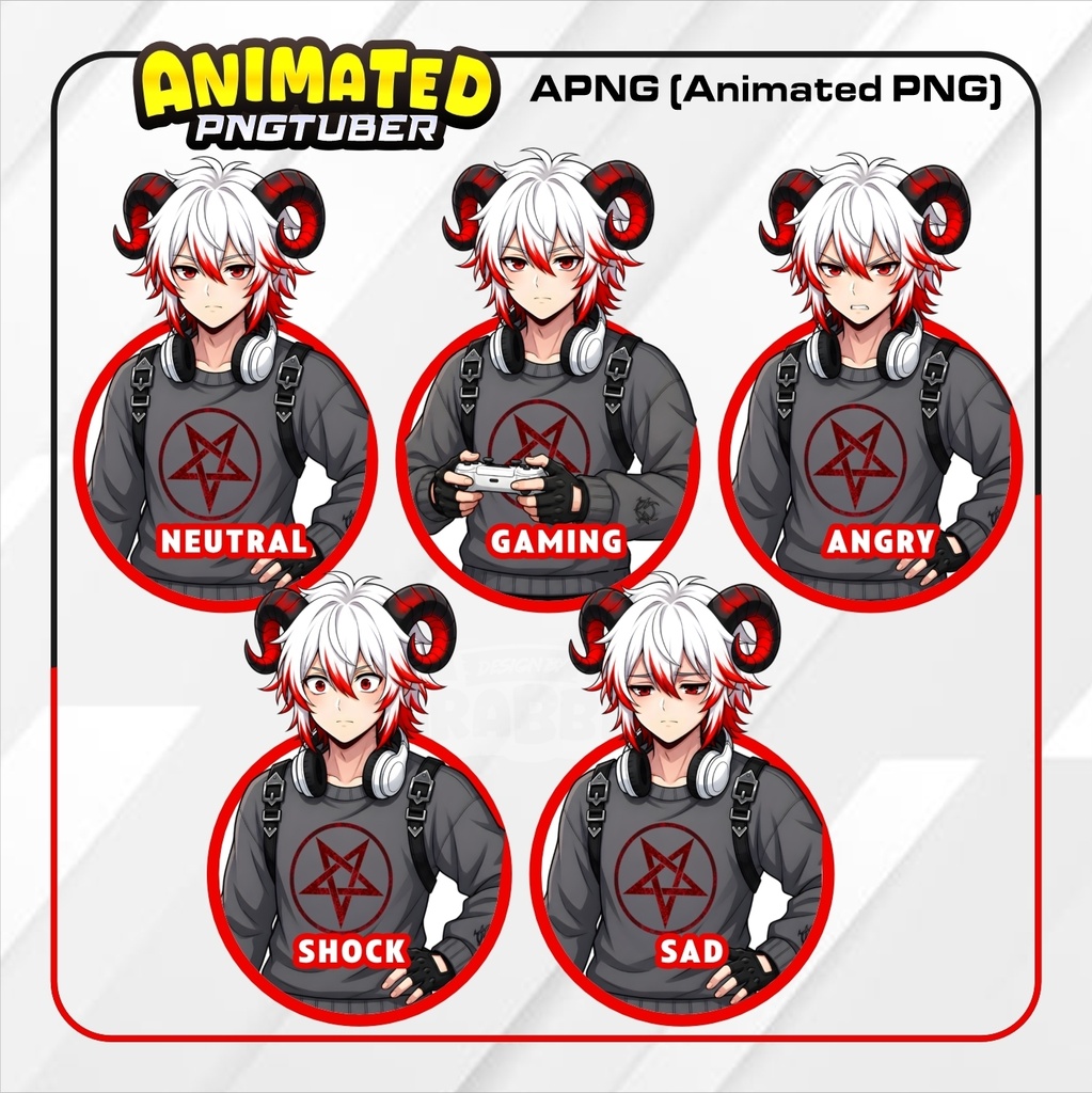 Animated PNGTuber Cozy Demon boy | 5 Emotions | APNG Veadotube Mini Model | Anime Devil VTuber Avatar | Gaming PNG Tuber