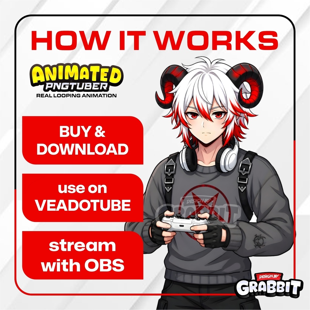 Animated PNGTuber Cozy Demon boy | 5 Emotions | APNG Veadotube Mini Model | Anime Devil VTuber Avatar | Gaming PNG Tuber