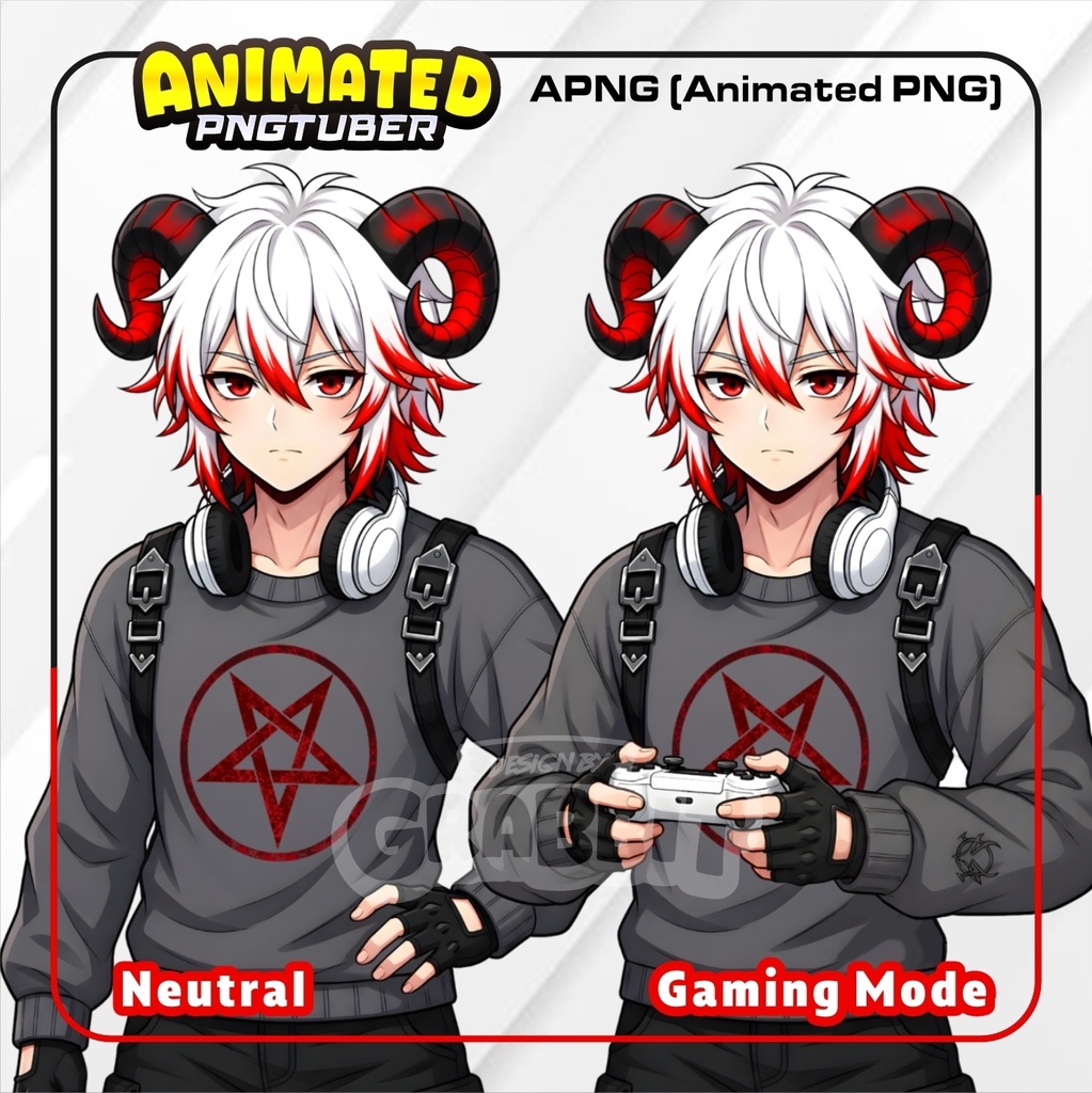 Demon Gamer Animated PNGTuber Model | Male Anime PNG Avatar | Gothic Gamer PNGTuber | Gaming Streamer Avatar | Veadotube