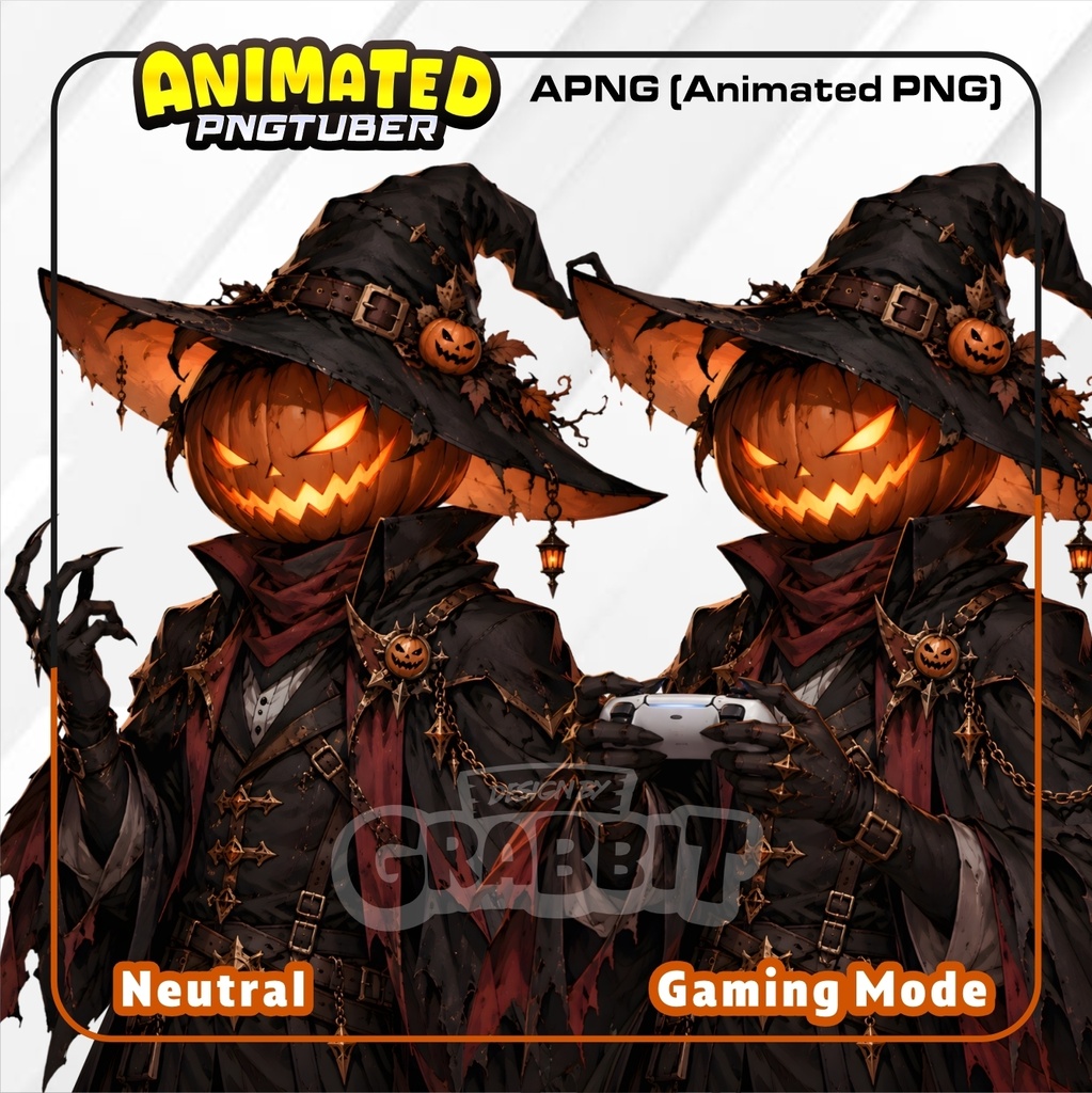 Halloween Animated PNG Tuber | Jack O Lantern VTuber Avatar | Neutral & Gaming APNG | Veadotube Mini Model | PNGTuber Halloween