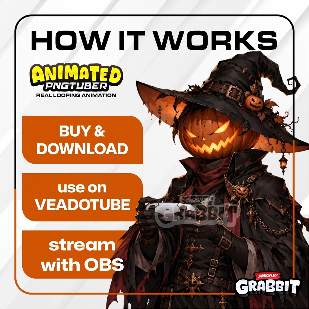 Halloween Animated PNG Tuber | Jack O Lantern VTuber Avatar | Neutral & Gaming APNG | Veadotube Mini Model | PNGTuber Halloween