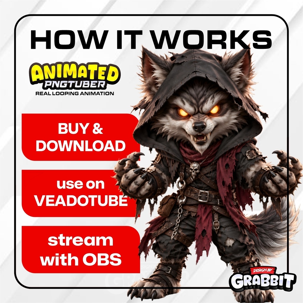 Werewolf PNGTuber Animated | Wolf VTuber Avatar | Veadotube Mini APNG | Gaming & Neutral Version | Halloween PNG tuber, Wolf Streamer